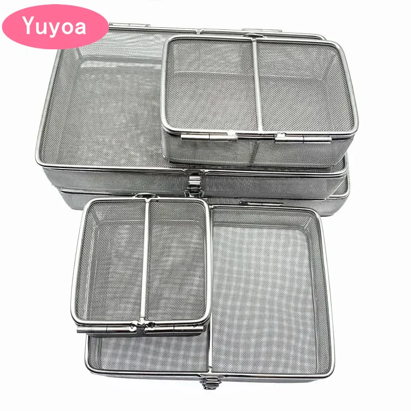 9 Sizes Sterilization Net Basket Sterilizing Basket with Lid Stainless Steel Surgical Instrument Autoclave Disinfection Box