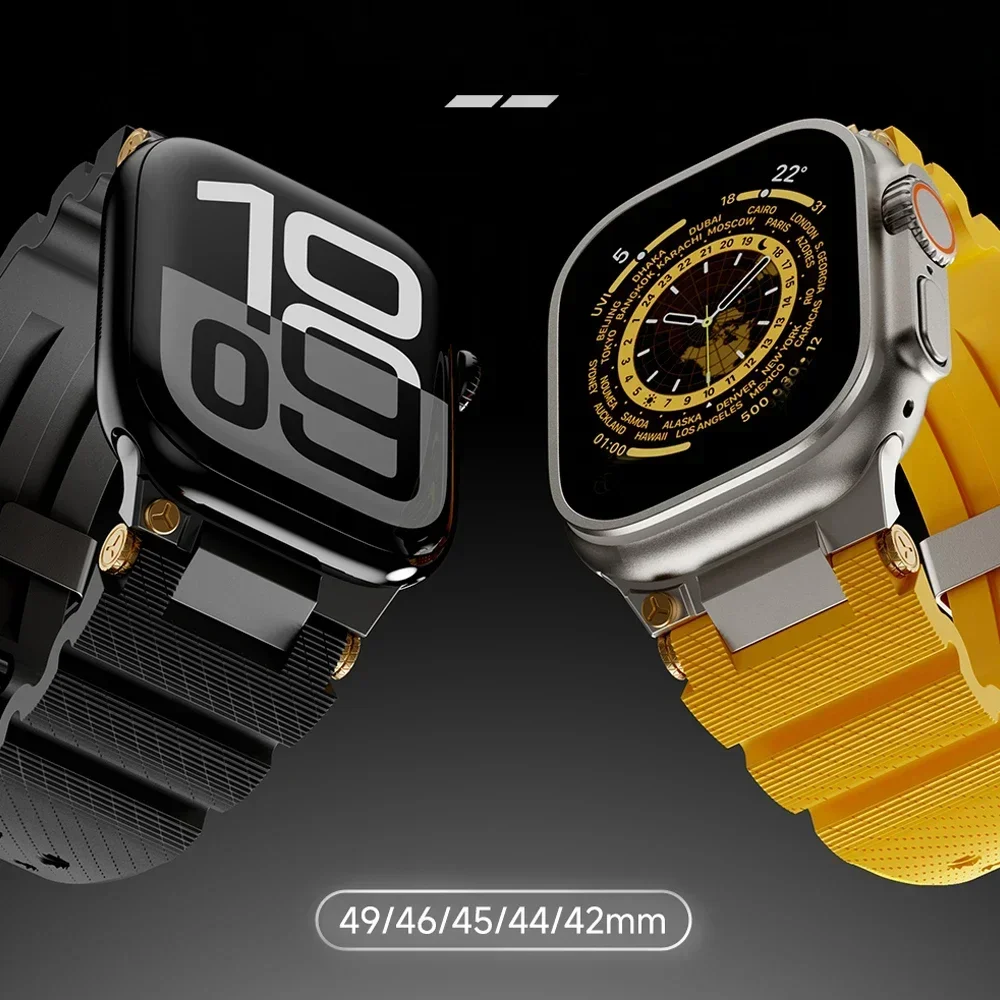 الرياضة شريط مطاطي لساعة أبل 49 مللي متر حزام معدني موصل حزام الساعات ل Iwatch 10 46 مللي متر 9 8 7 6 Se 45 مللي متر 44 مللي متر 316L الصلب مشبك