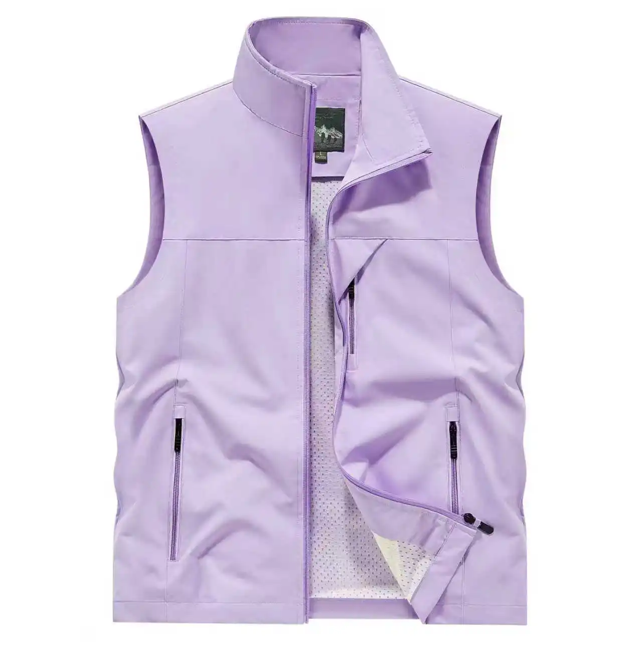 Herren Leichte Softshell-Weste Stehkragen Vollreißverschluss Mesh-Futter Reißverschlusstaschen Outdoor Freizeit Ärmellose Arbeitsweste Gilet – Detail 10