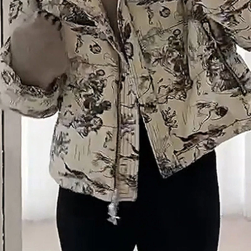 Women's Winter Cotton Jacket 2025 Short Thick Casual Fashion Collar Windproof Guofeng Printed Loose Outerwear Clothing