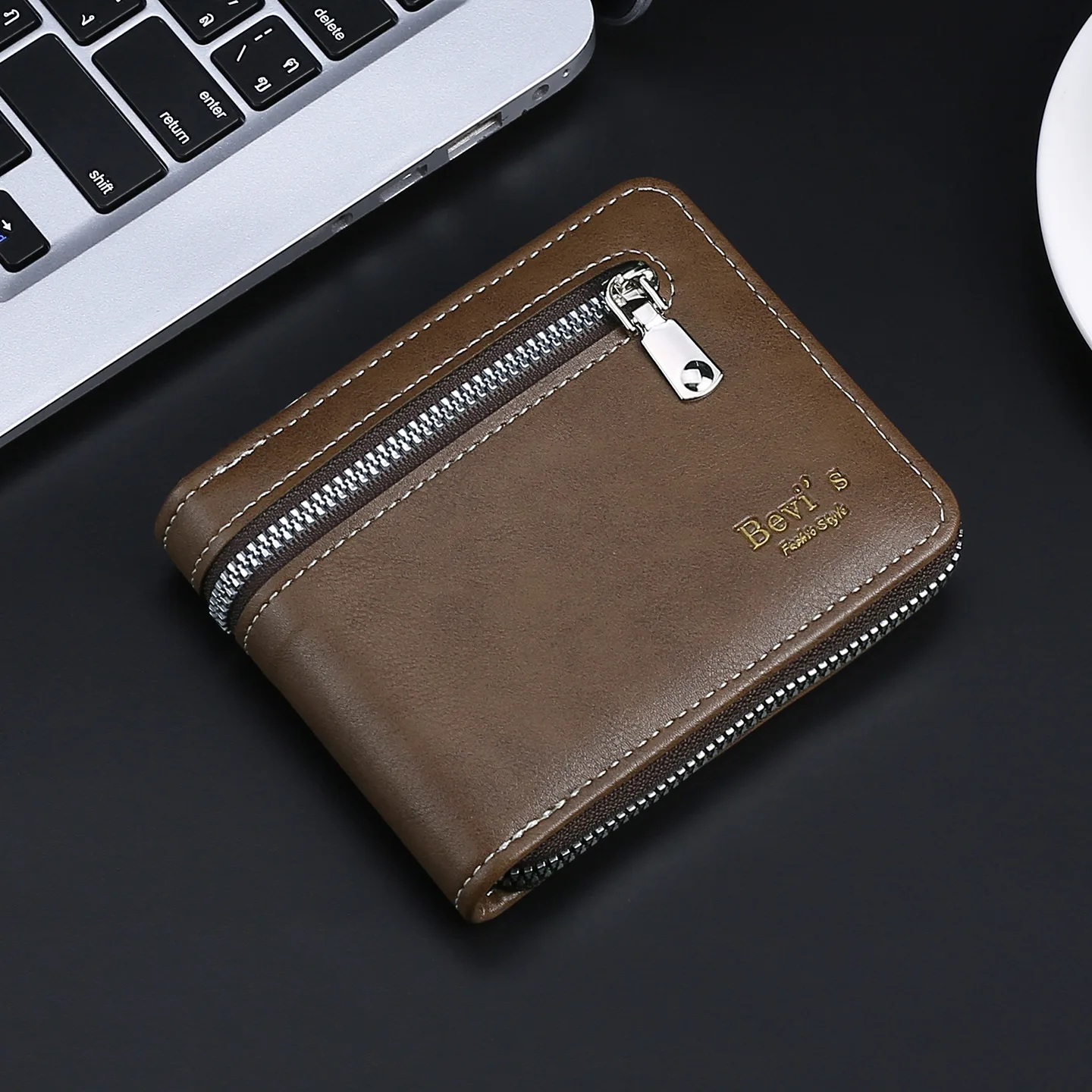 محفظة رجالية ذات سعة كبيرة وسحاب وحامل بطاقات ومحفظة كلاسيكية للسفر والعمل هدية