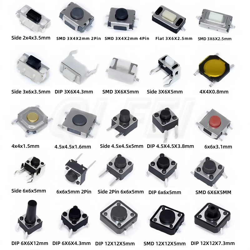 20PCS Micro Tact Push Button Switch 2X4 3X4 3X6 4X4 4.5X4.5 6X6 12X12 DIP SMD Side 2*4 3*4*2.5mm Tactile Tact Key Buttons Switch