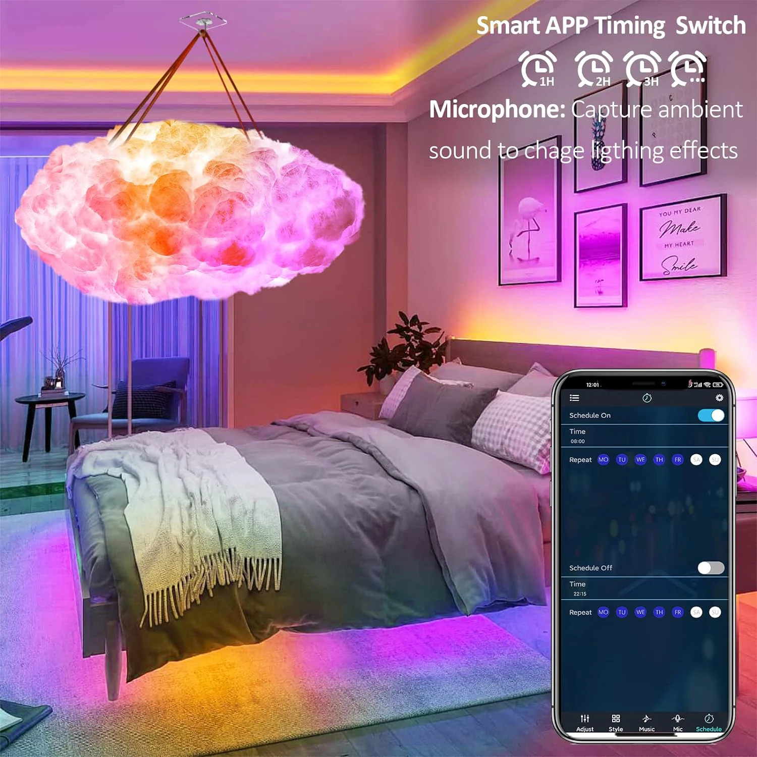 3D Big Cloud lightning Light Music Sync Multicolor Night light Changing Strip Light Remote APP NO DIY Coolest Decor Home Bedroom