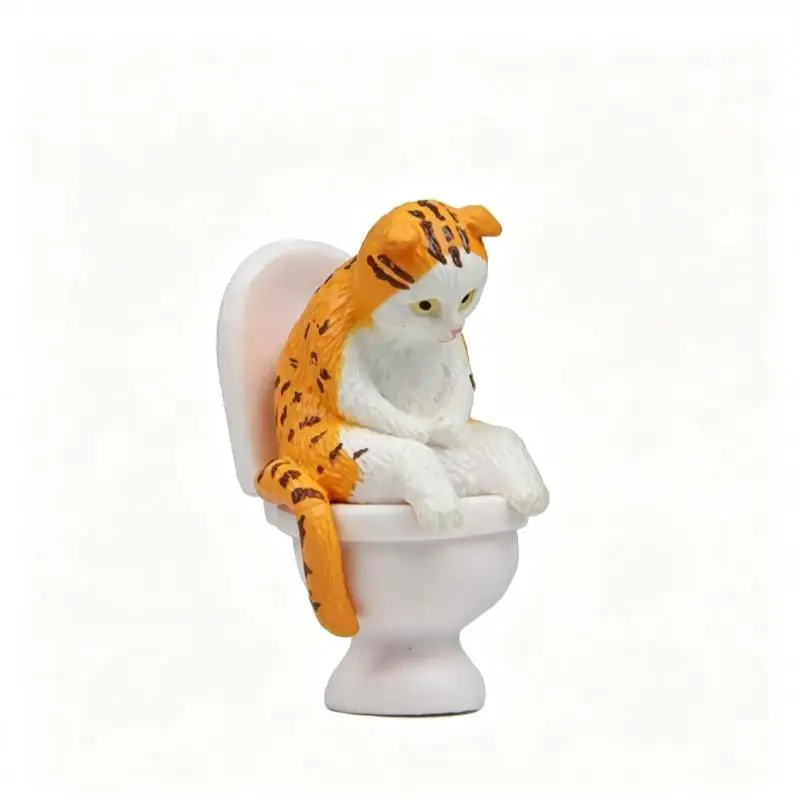 Toilet Seat Cat Model Cartoon Figurines Sitting On Toilet Kitten DIY Fairy Garden Bonsai Home Decor
