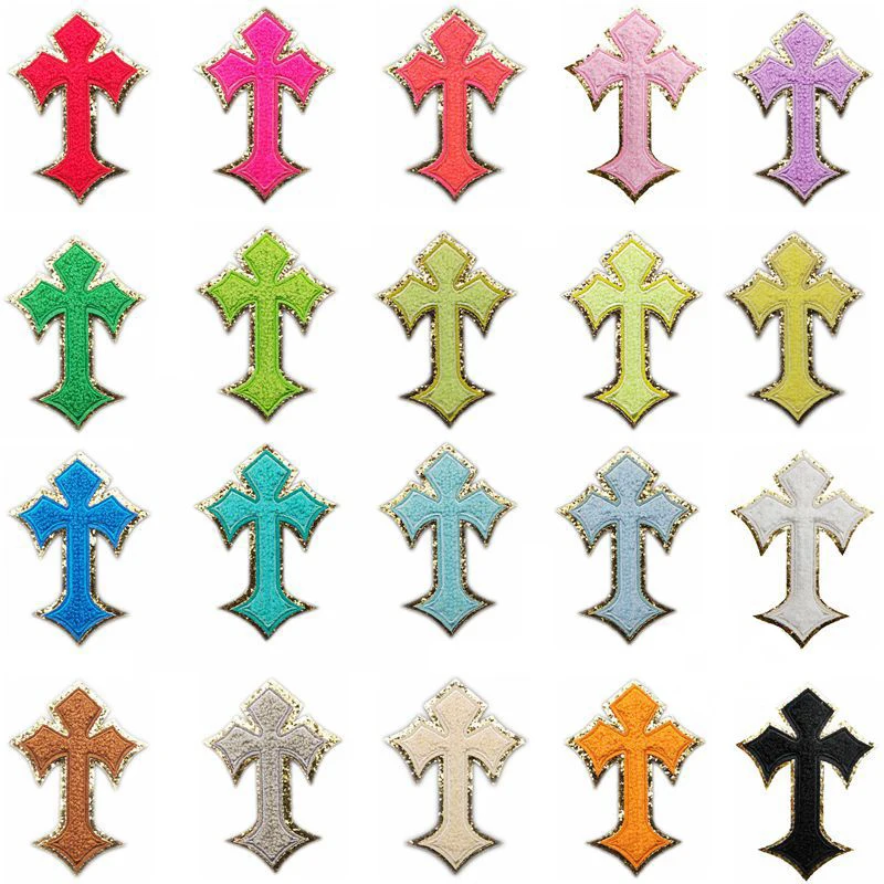 Multicolor Chenille Cross Patches Embroidery Patches for Clothes Thermoadhesive Jackets Jesus Jerusalem Iron on Patch Stickers