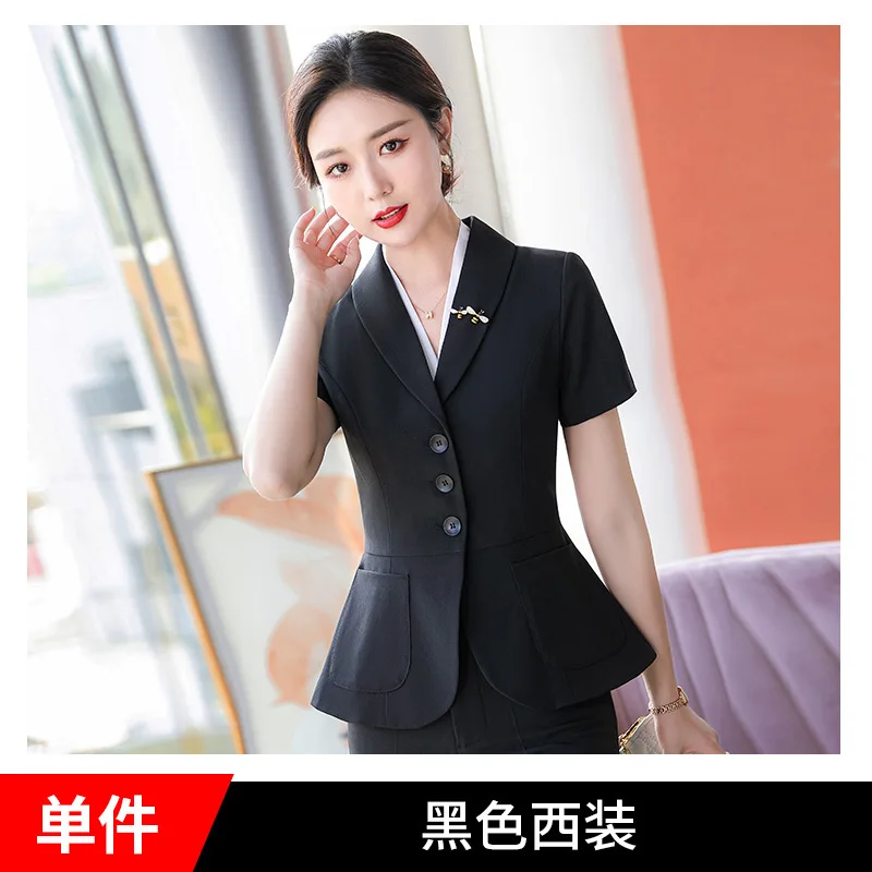 High-End Short-Sleeved Professional2024Elegant Summer High-End Goddess Wine Style Women's Beauty Salon Jacket Suit Jewelry