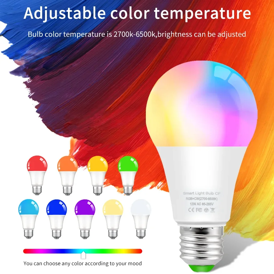 E27 WiFi Smart Bulb 12W 15W 18W Dimmable RGB Timer LED Light Bulb Voice Control Works with Alexa Google Home Yandex CozyLife APP