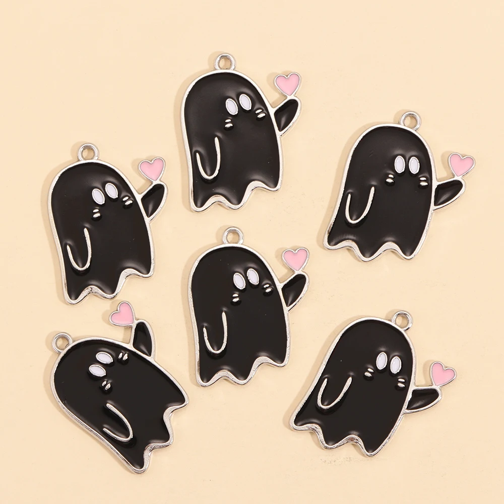 10 Stück süße schwarze und weiße Geister-Anhänger Halloween-Party-Dekorationen für Halskette Ohrringe DIY Schmuckherstellung Legierung Charms – Detail 13