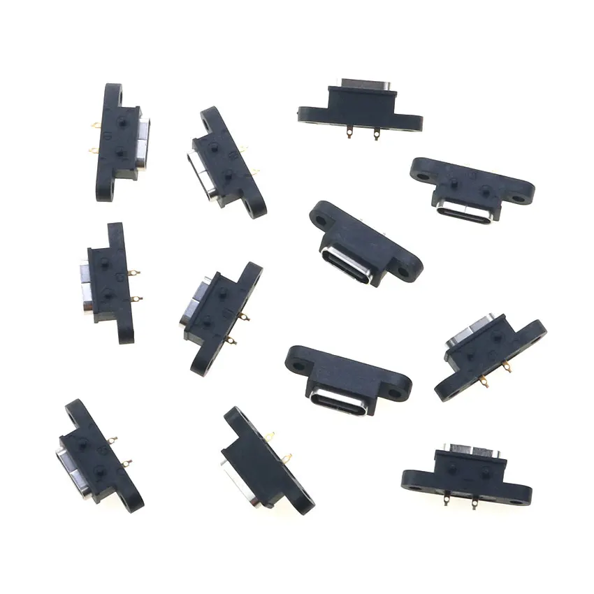 YuXi 1pc Type C 2Pin Waterproof Female USB C Socket Port With Screw Hole Fast Charge Charging Interface 180 Degree USB Connector