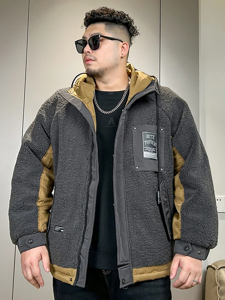 

Дуже большой размер Lamb Velvet Jaet Мужское толстое ветрозащитное теплое хлопковое пальто с вставкой Slim Fit Street Sle с капюшоном на молнии