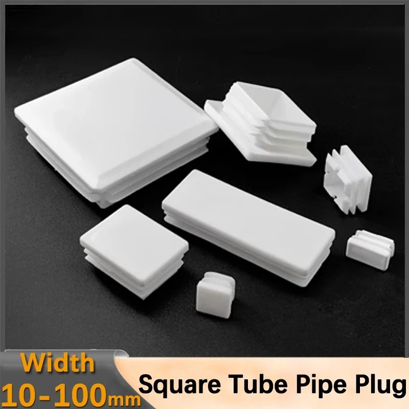 White Square Tube Pipe Plug Rectangle Plastic Blanking End Cap table Leg Feet  Inserts Plugs Dust Cover13x13mm-100x100mm