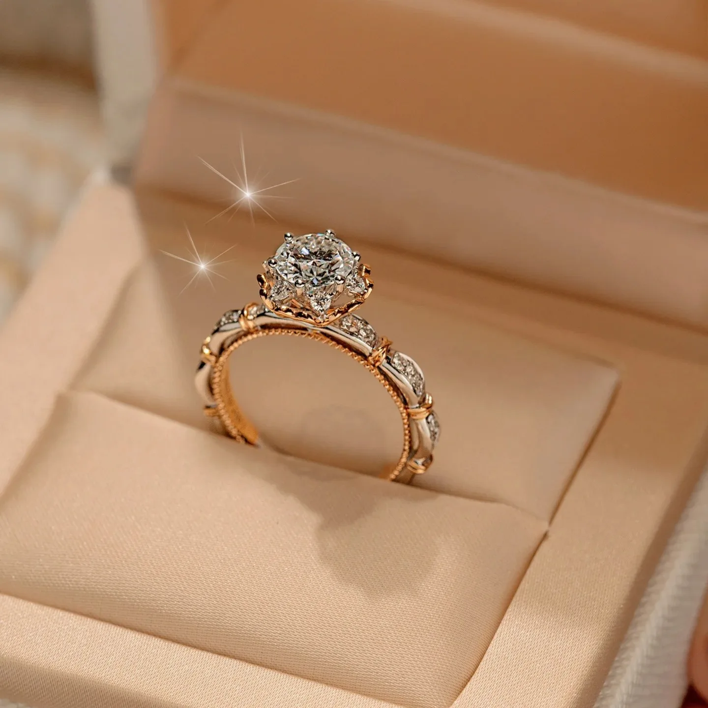 Women's Classy 1 Carat Moissanite Ring PT950 Platinum Two-tone Bouquet Elegance Office Wear Style