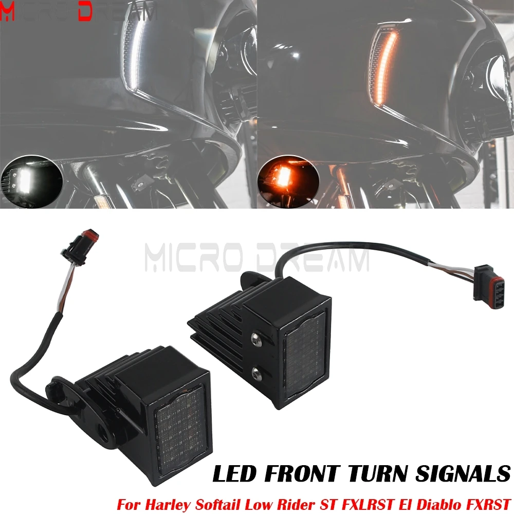 

For Harley Softail Low Rider ST FXLRST 2022-25 El Diablo FXRST 2022 Motorcycle Front Fairing LED Turn Signal Light Side DRL Lamp