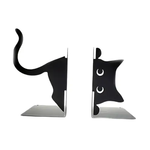 Imagen 2 del producto Sujetalibros decorativos de gato divertido y creativo, escultura de gato negro para estante de decoración de libros pesados, soporte de libros de Metal para organizar la habitación de los niños