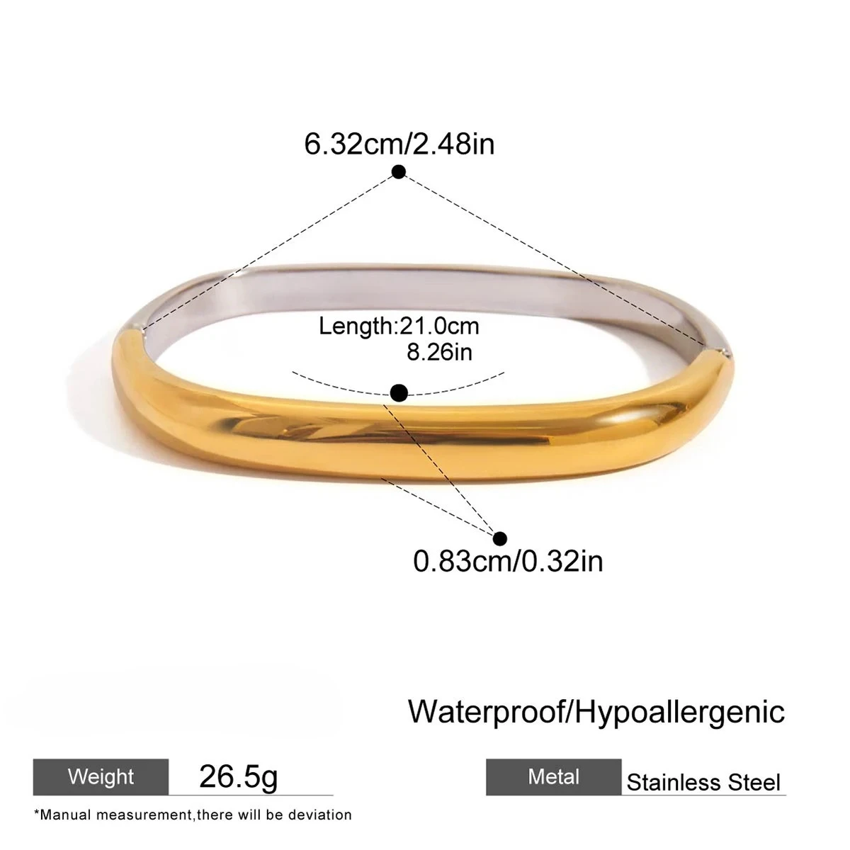 Trendy tweekleurige armband dames waterdicht hypoallergeen roestvrij staal open armband mode-sieraden cadeau