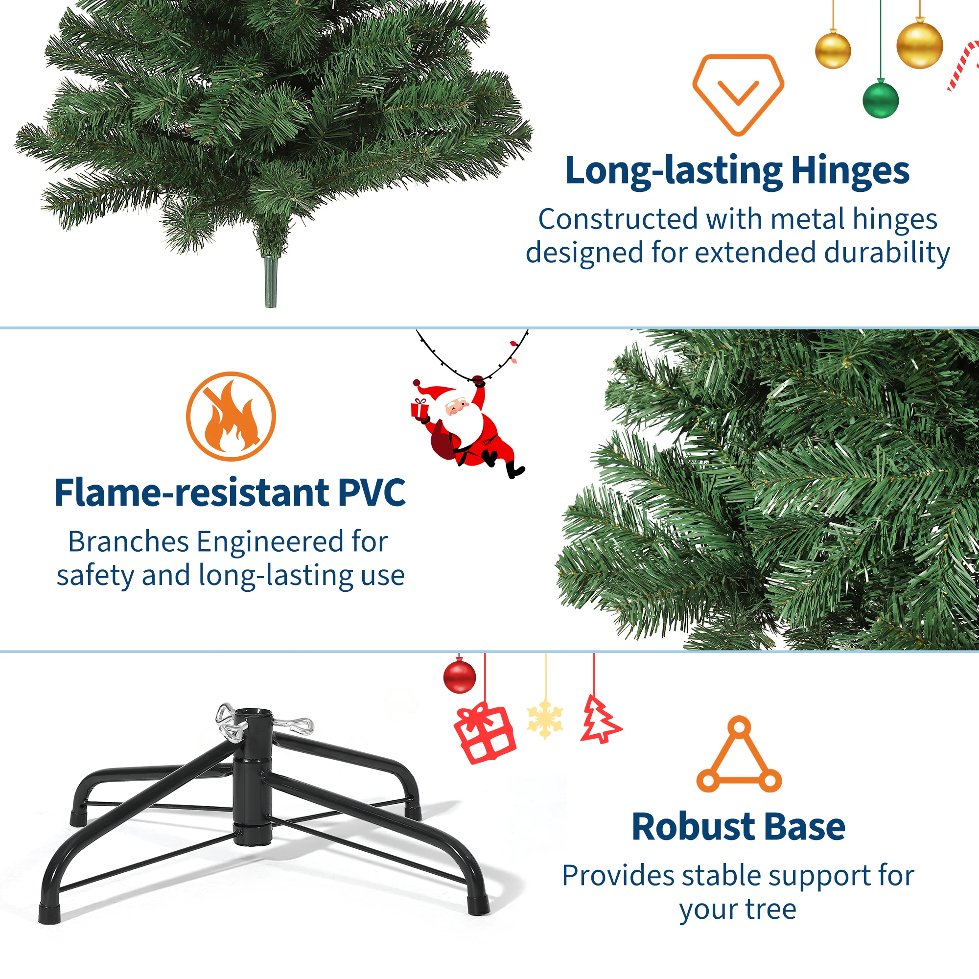 GAOMON 6FT Prelit Artificial Christmas Tree – 300 Warm White & Multicolor LEDs, Fire Resistant Fraser Fir, Hinged Divisions, UL Certified with Metal Stand & Storage Bag GAOMON