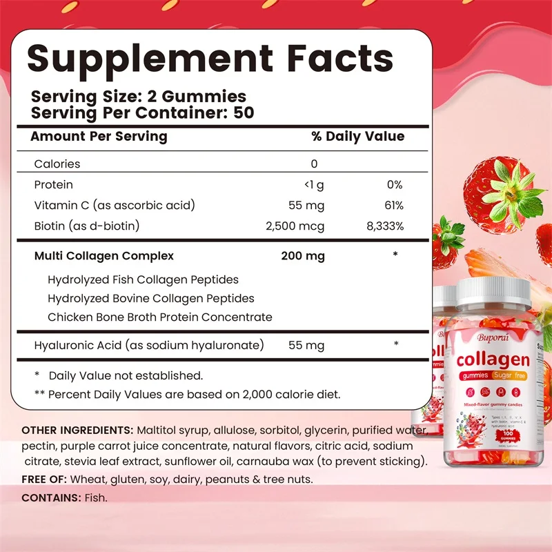 Multi Collagen Gummies - with Biotin for Hair Growth Skin Care Brighten Skin & Skin Hydrolyzed Helps Nail Bone Joint