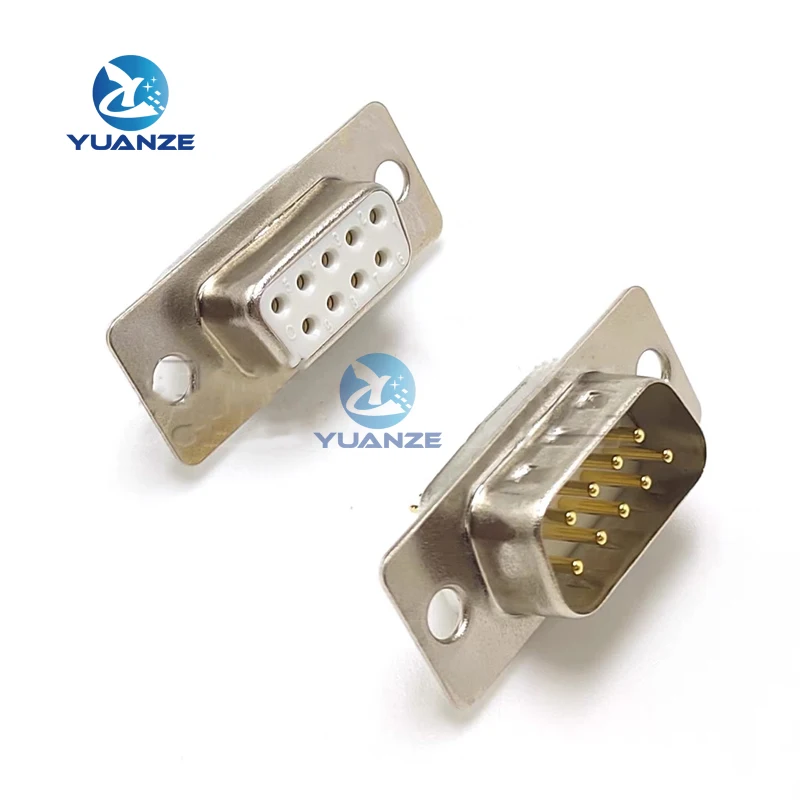 2PCS 3U Gold Plated Solid Pin DB9 Male Female Mount serial port CONNECTOR Solder Type D-Sub RS232 COM CONNECTORS 9pin Adapter