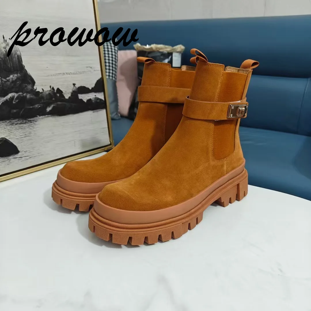 

Prowow/Новые коричнево-серые ботильоны из натуральной кожи, осенне-зимние короткие ботинки с металлическим декором, женская обувь Zapatos Mujer