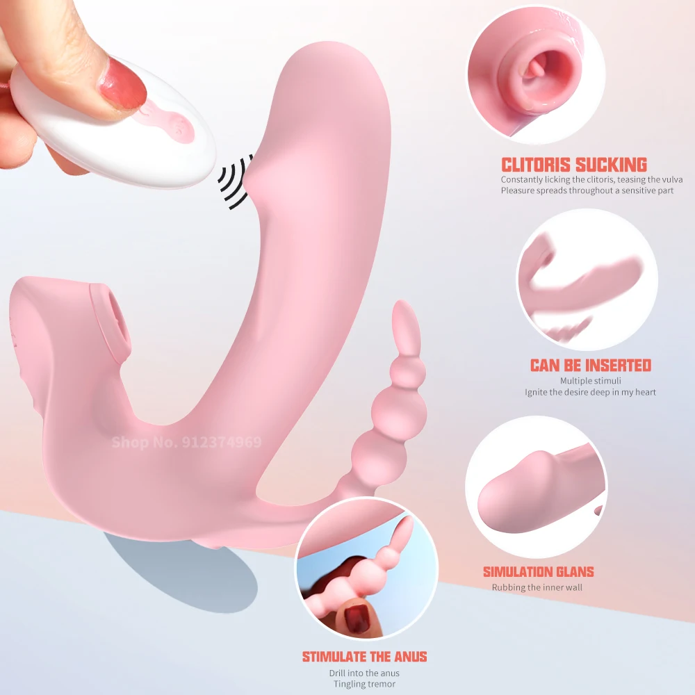 3 IN 1 Sucking Vibrator Panties for Women Vibrating Sucker Anal Vagina Clitoris Stimulator Wearable Oral Suction Erotic Sex Toys