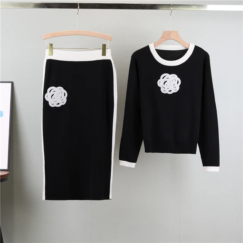 2024 Spring and Autumn New Women\'s Set Skirt  Small Fragrant Wind Wool Knitted Top Half Skirt Two piece Set for Women