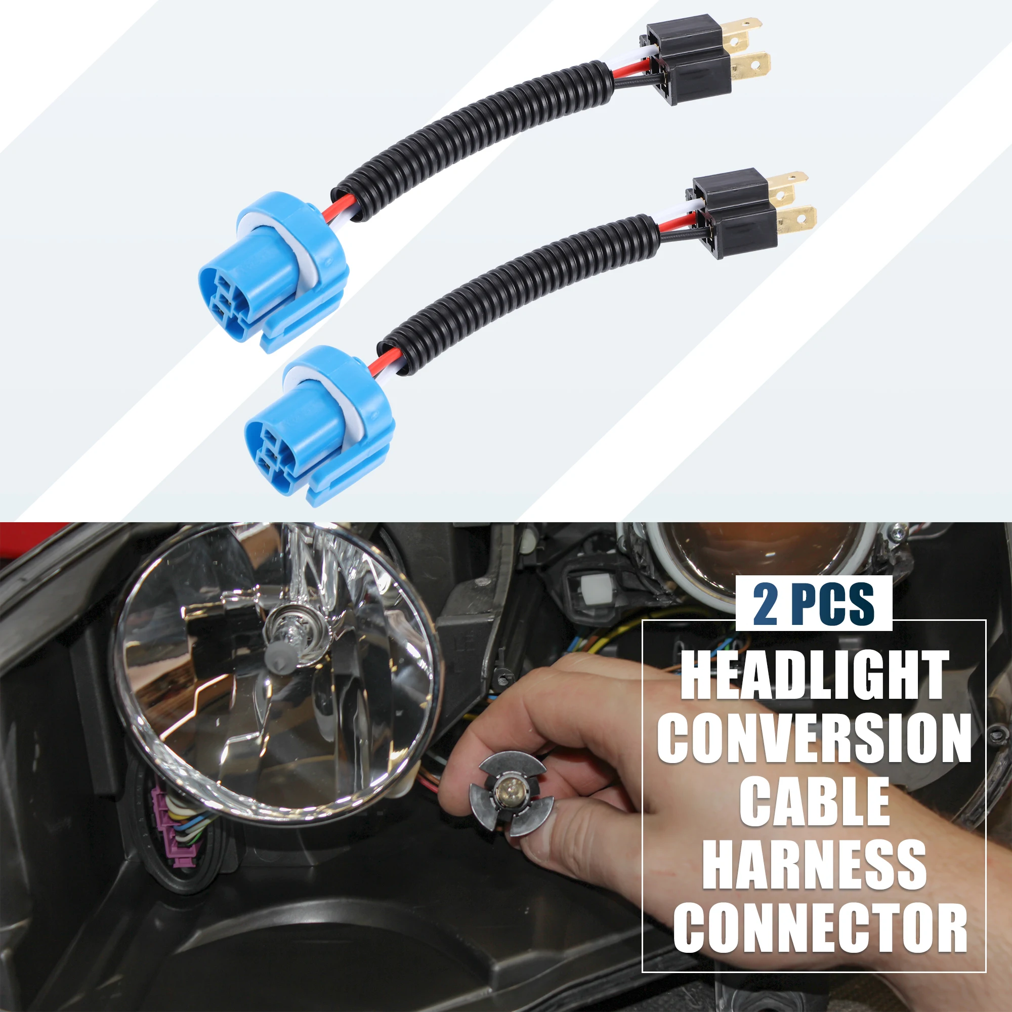 Uxcell 2 Pcs 9007 Female to H4 Male Male to H4 Female Plug Headlight Conversion Cable Harness Connector Adapter 12-24V