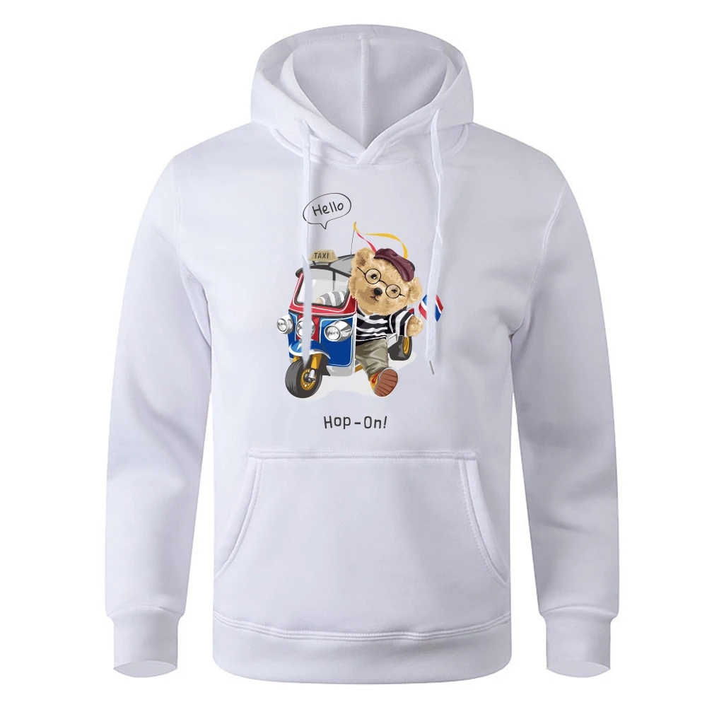 

Taxi Teddy Bear Print Funny Designer New Hoodies Fleece Warm Casual Streetwear Men Pullover Novelty Mens Hooded Sweatshirt