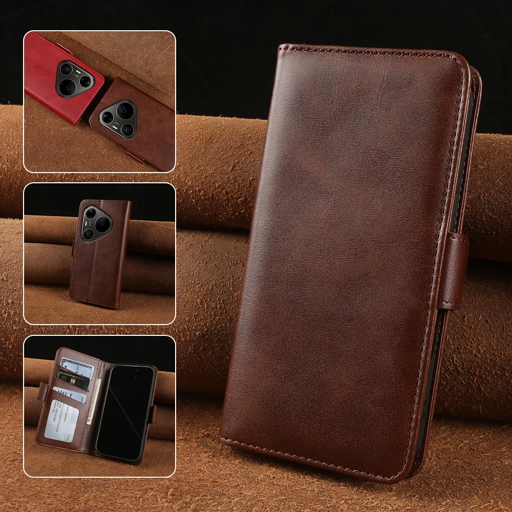 Premium Calf Leather Flip Case For Huawei Pura 90 Pro Max 90Pro 80 Ultra Pro Plus 80Ultra Phone Case Cover Coque Funda Shell Bag