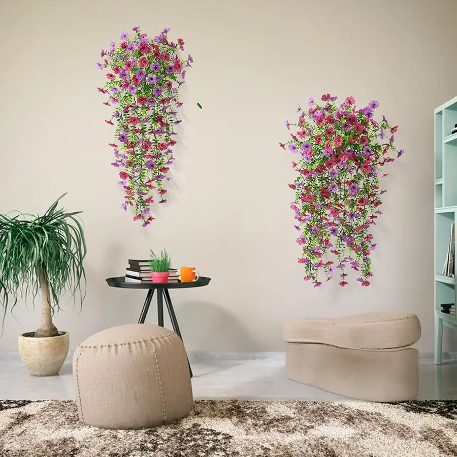 Sztuczne wiszące kwiaty i rośliny do dekoracji na zewnątrz na wiosnę i lato, 2 sztuki sztucznych stokrotek z jedwabiu, odporne na promieniowanie UV, wyglądają jak prawdziwe, do użytku na zewnątrz.
