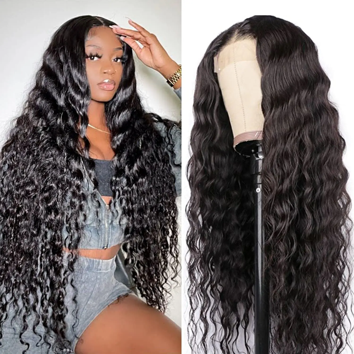 

Beginners Friendly Wear and Go Human Hair Loose Deep Wave Pre Plucked Upgraded No Glue Pre Cut 4x4HD Lace Closure Glueless Wigs