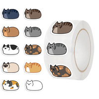 100-500Pcs Cartoon Cat Roll Stickers DlY Party Guitar Phone Decoration Label Stationery Name Stickers Animal Decal Kid Toys