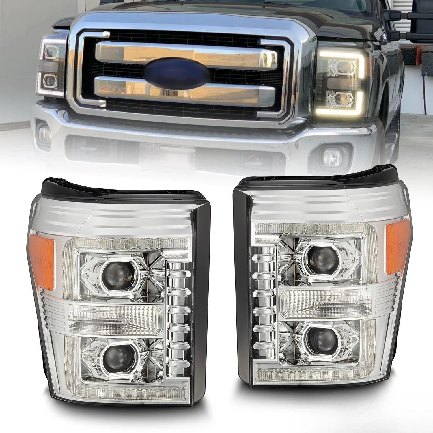 For 11-16 Ford Super Duty LUXX-Series LED Projector Headlights Set Chrome