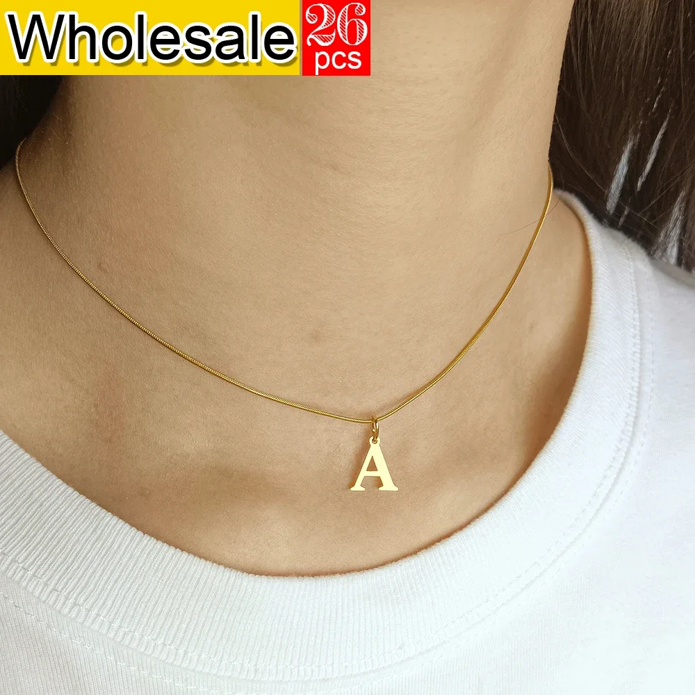 

26PCS Minimally Designed Initial Letter Pendants Women's Collarbone Pendant Necklace Fashion Stainless Steel Jewelry Wholesale