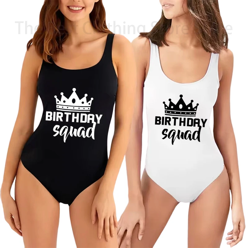 

Womens birthday squad team wear Summer swimwear High waisted backless swimwear Bachelor party swimwear beach wear