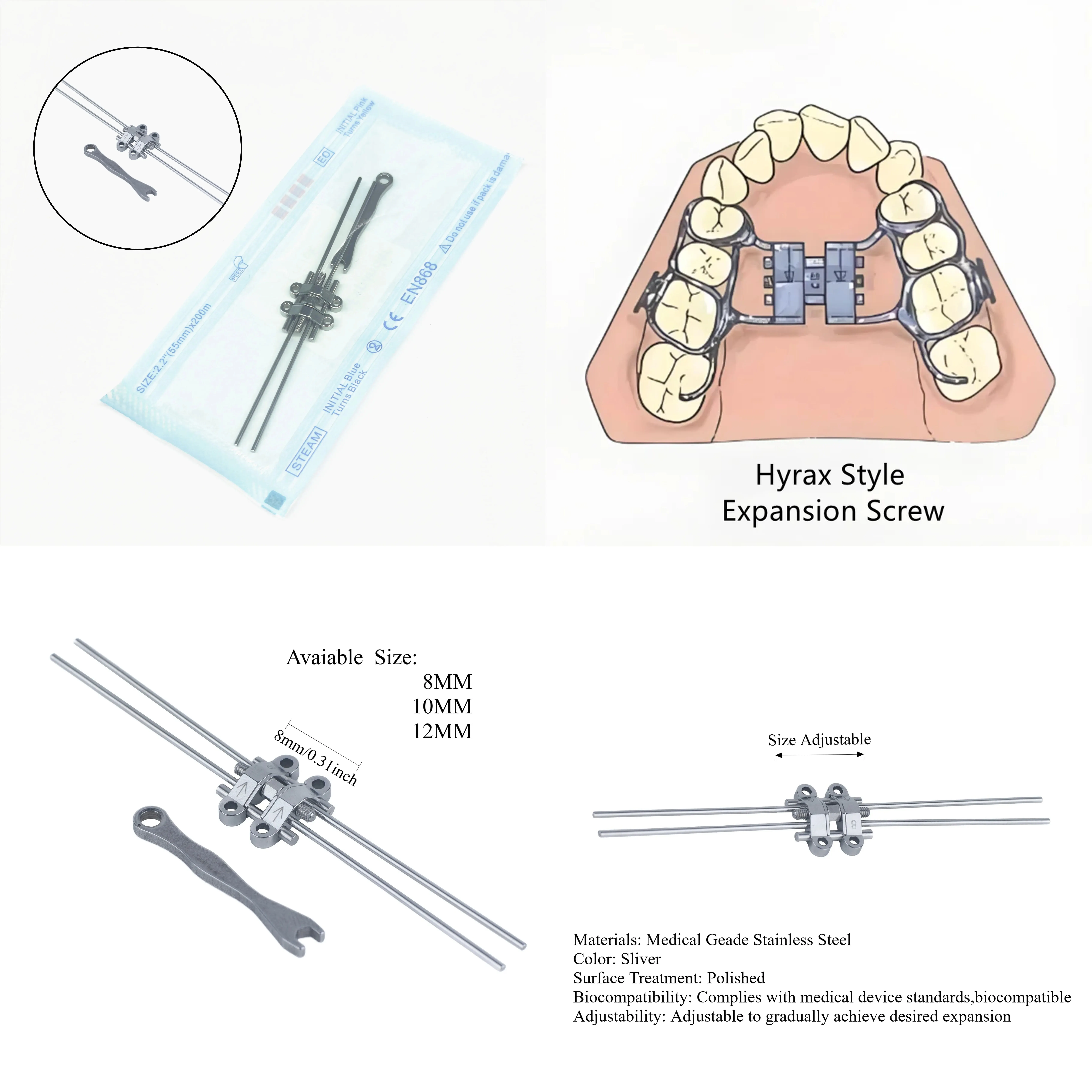 Dental Orthodontic Palatal Expander Screw MSE Marpe Stainless Steel Adjustable with Wrench CE