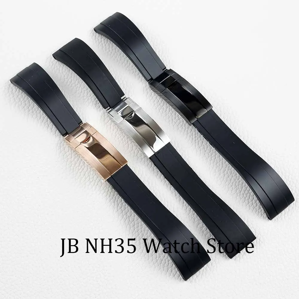 20MM rubber watchband Silver Black Rose Gold Buckle for Submariner Yacht Daytona Oyster Date Explorer GMT watch Case strap