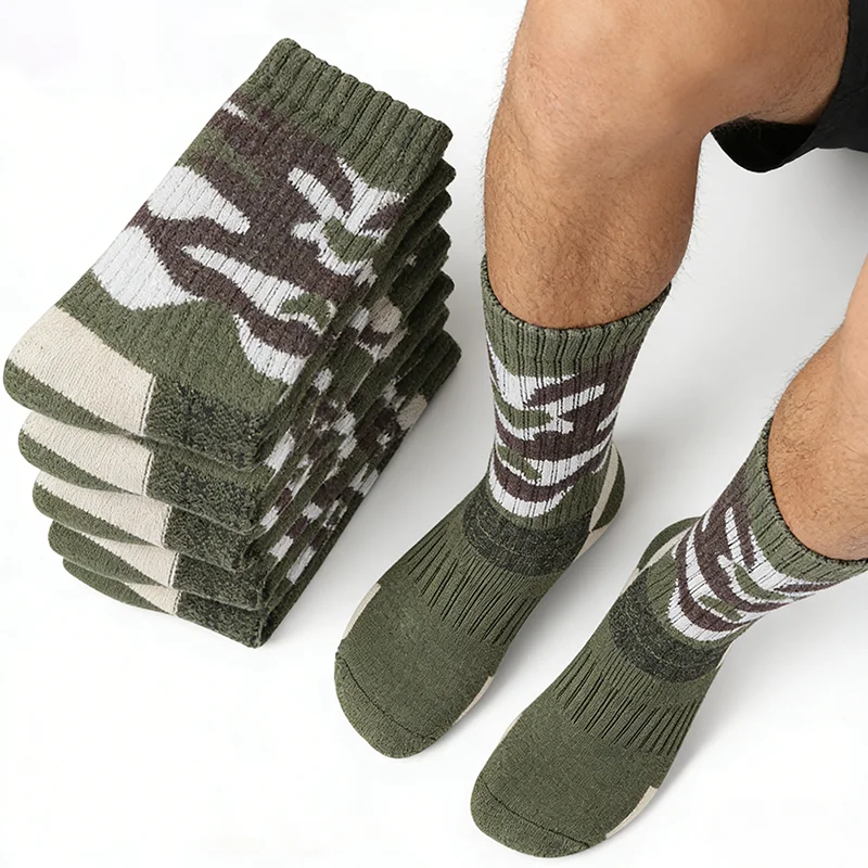 

Wool Men's Socks Thick Camouflage Pattern Male Women Sock Towels to Keep Winter Warm Sock Against Cold Snow Terry Sock 4 Pairs