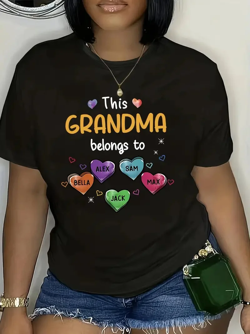 This Grandma Belongs to Crew Neck Casual Short Sleeve Print Funny Designer shirt Vintage Summer Graphic T-shirt for Women