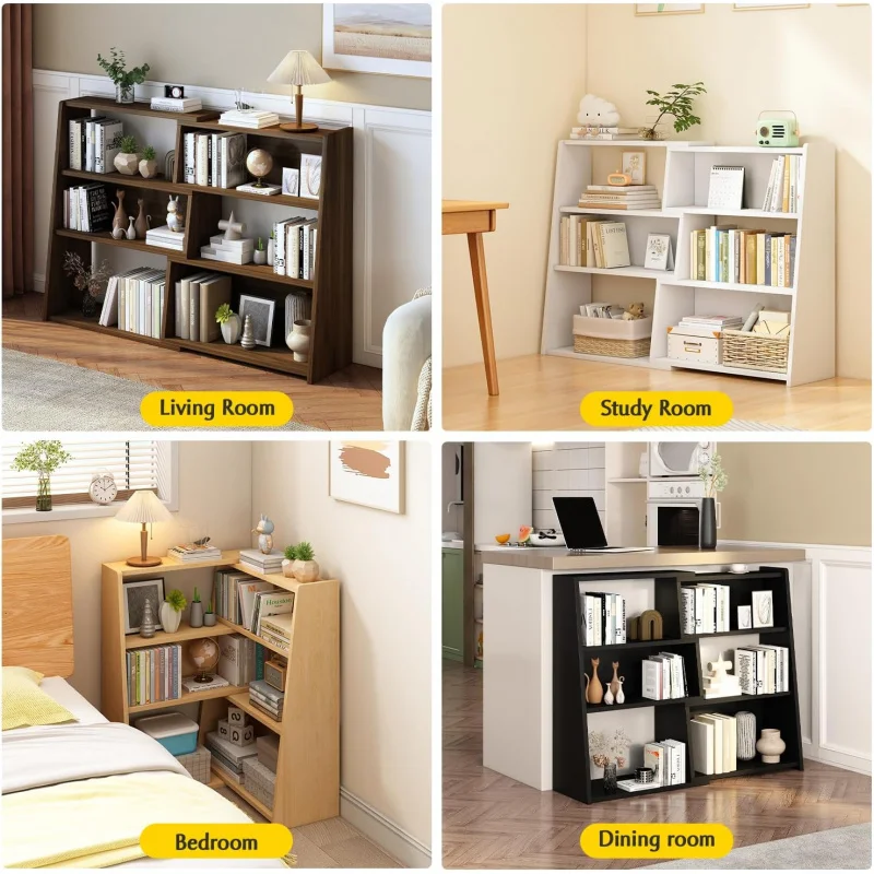 (UUX) خزانة كتب خشبية قابلة للتمديد - رف كتب قصير منخفض سلم من 3 طبقات للمساحة أو الزاوية الصغيرة، جوز داكن، S UQ