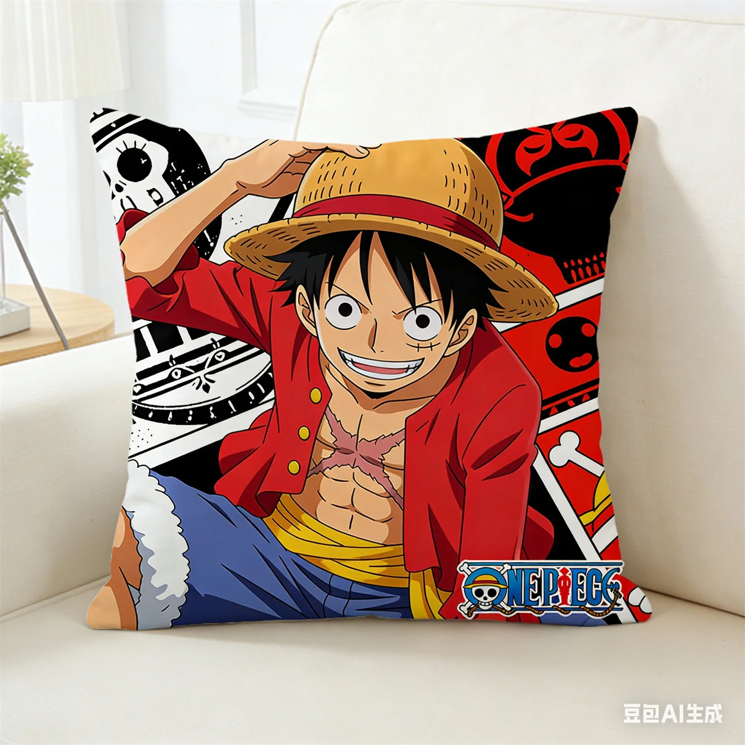 One Piece Luffy Pattern Kissenbezug, dekorativer Kissenbezug für Schlafkissen, Sofa, Wohnzimmer, Schlafzimmer, Innendekoration für Zuhause
