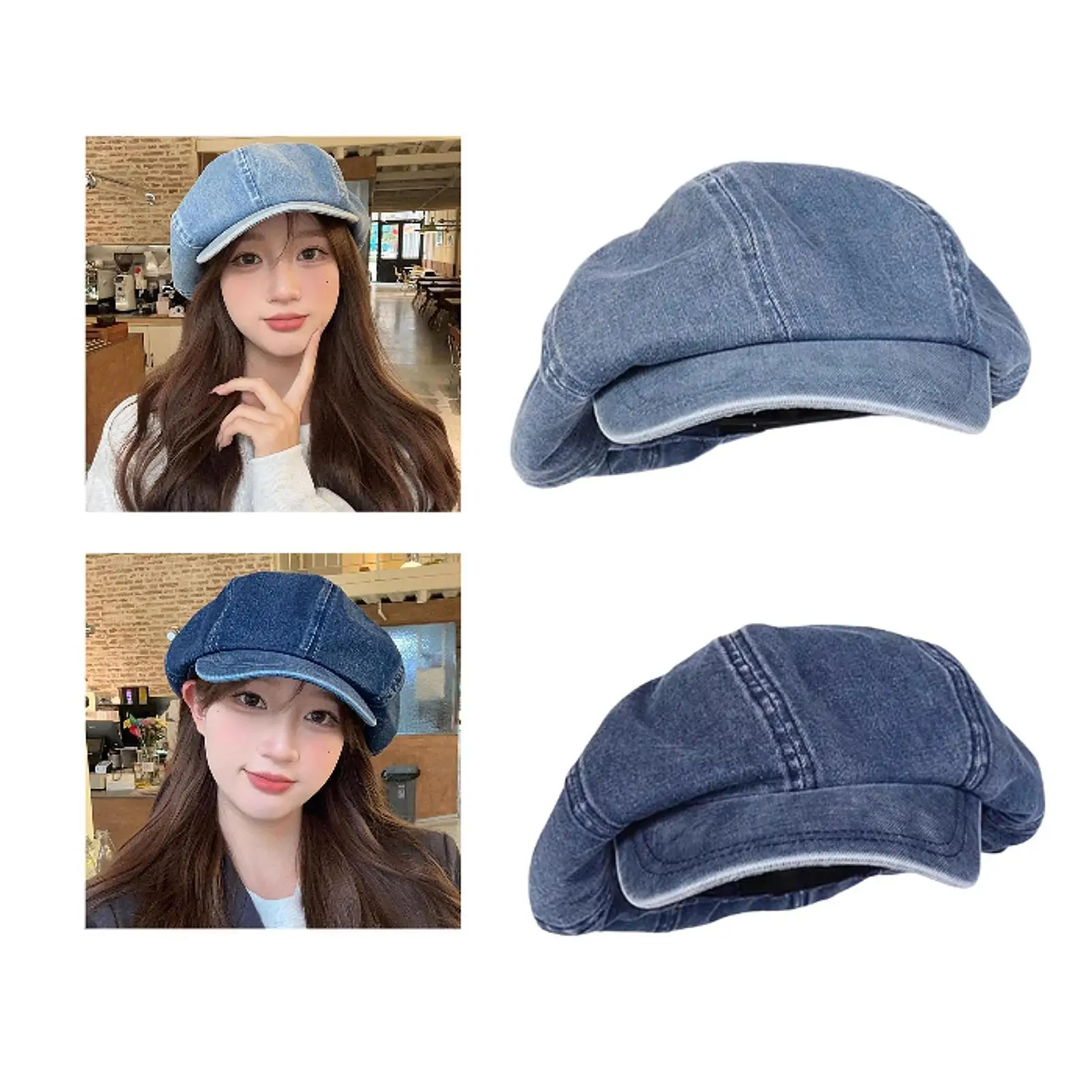 Women Denim Beret Hat Cabbie Driving Hat Stylish Vintage Style Casual Painter Hat Beret Cap for Travel Outing Driving Shopping