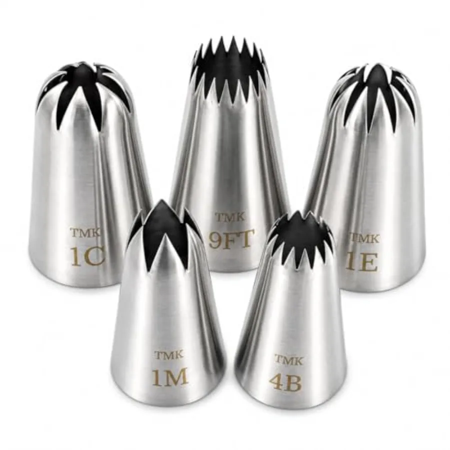 5 Pack Stains Steel Seams Ping Icing Ts #9FT 1C 1E 1M 4B, Large Star Ping Nle, Cake Decorating Tools er