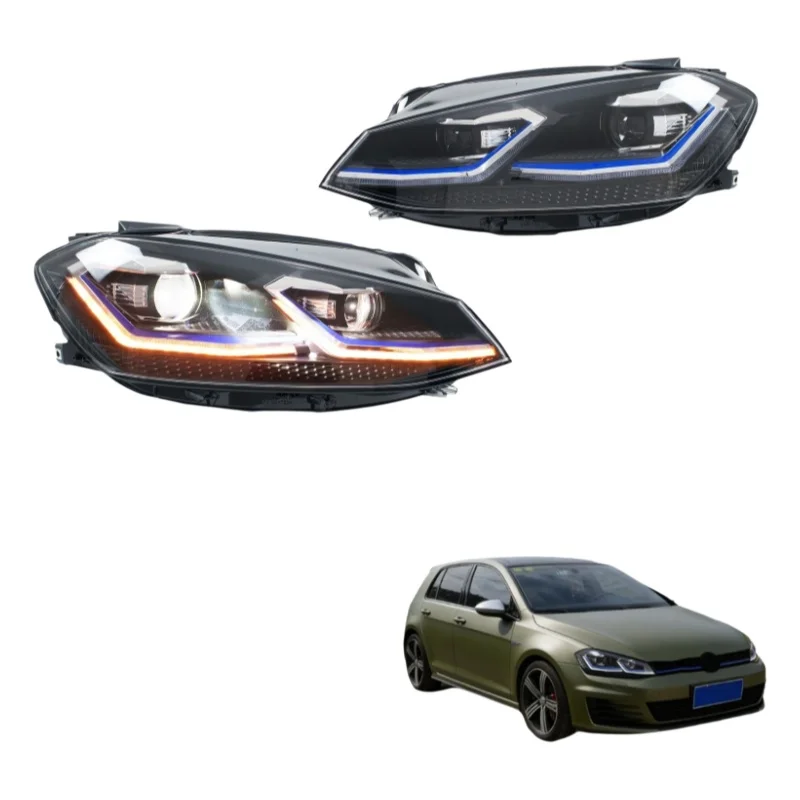 LED-Scheinwerfer für Volkswagen VW Golf 7.5 MK7.5 TSI TDI 2018-2021 Blaue Linie DRL Frontleuchten-Set [Nicht passend für GTD/R/GTI]
