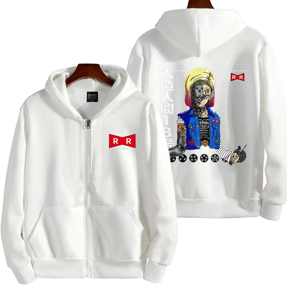 2024 New Men's and Women's Anime Dragon Android 18 Lazuli Cartoon Wukong Cell Printed Hoodie Couple Street Leisure Sports Shirt