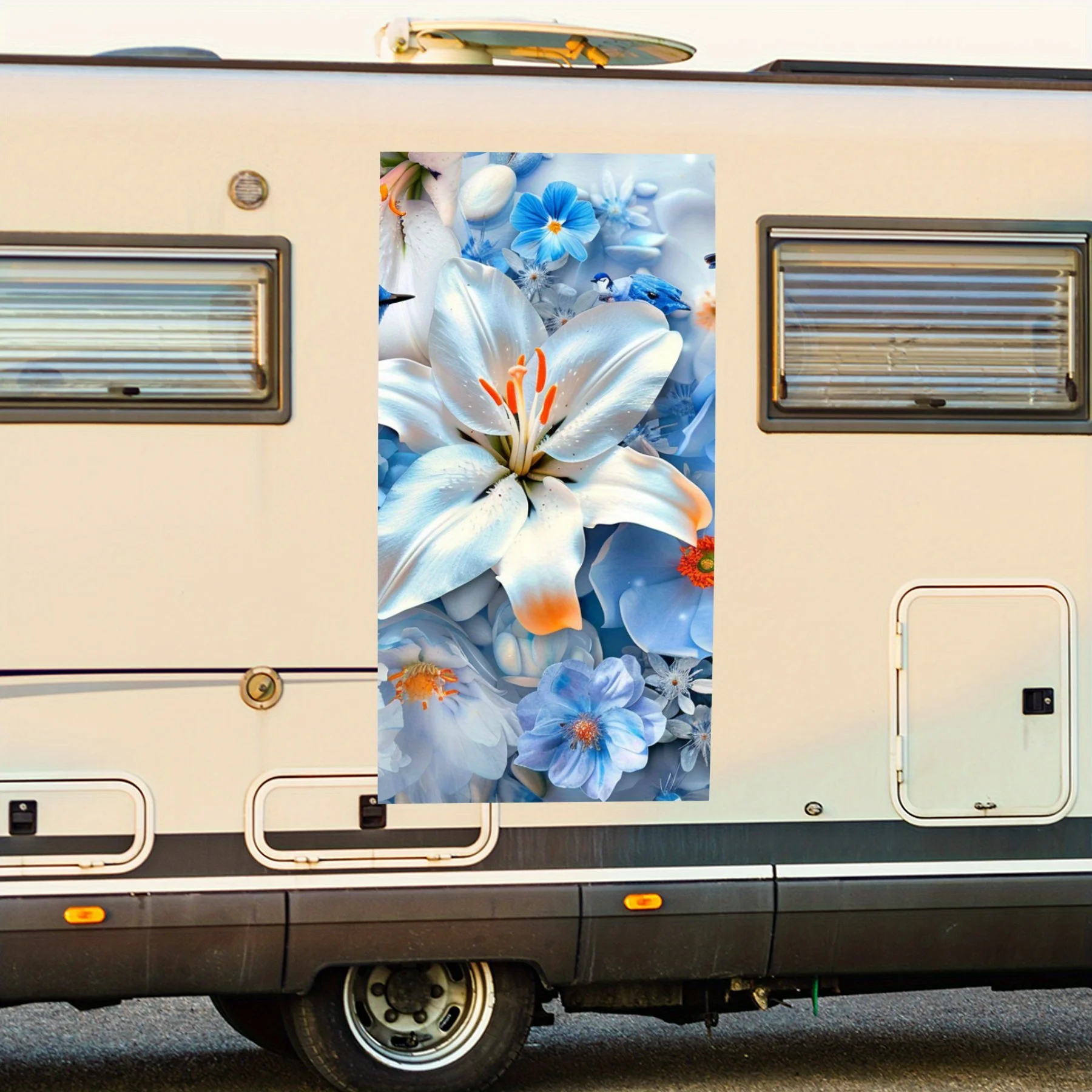 

Букет синих цветов с птицами. Автомобильная наклейка, виниловая наклейка на сторону дома на моторику, водонепроницаемая самоклеящаяся виниловая наклейка на т.