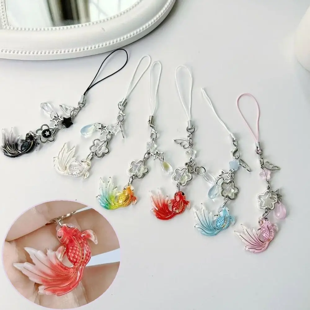 Chinese-style Lucky Koi Keychain Star Beaded Gold Fish Mobile Phone Pendant Bag Pendant Backpack Hanging Decoration