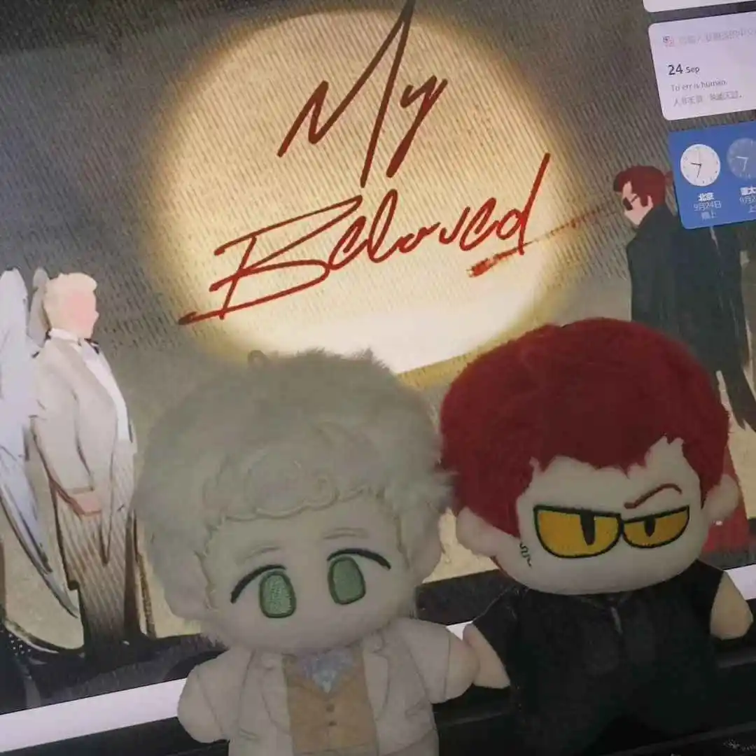 Movie Good Omens Crowley Aziraphale Michael Sheen Stuffed 10cm Plushies Doll Clothes Bag Pendant Keychain Anime Figure  Toy  Kid