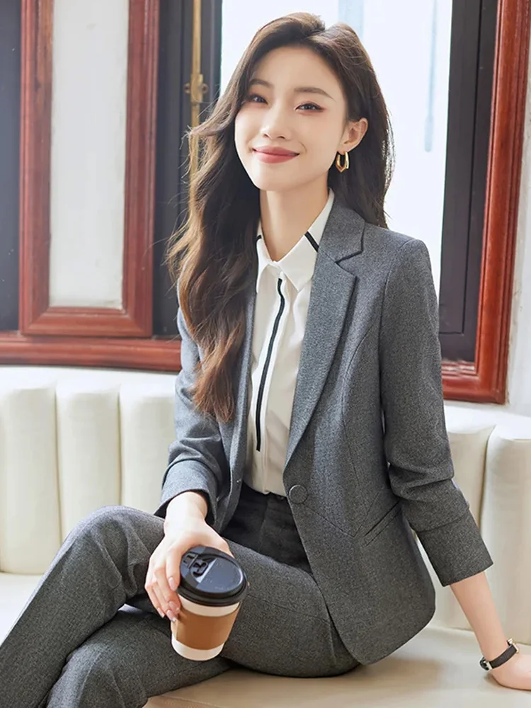 Y2K 2 Piece Sets Office Wear Women 2024 Fashion Button Up Slim Long Sleeve Blazers Vintage High Waist Pencil Pants Suits