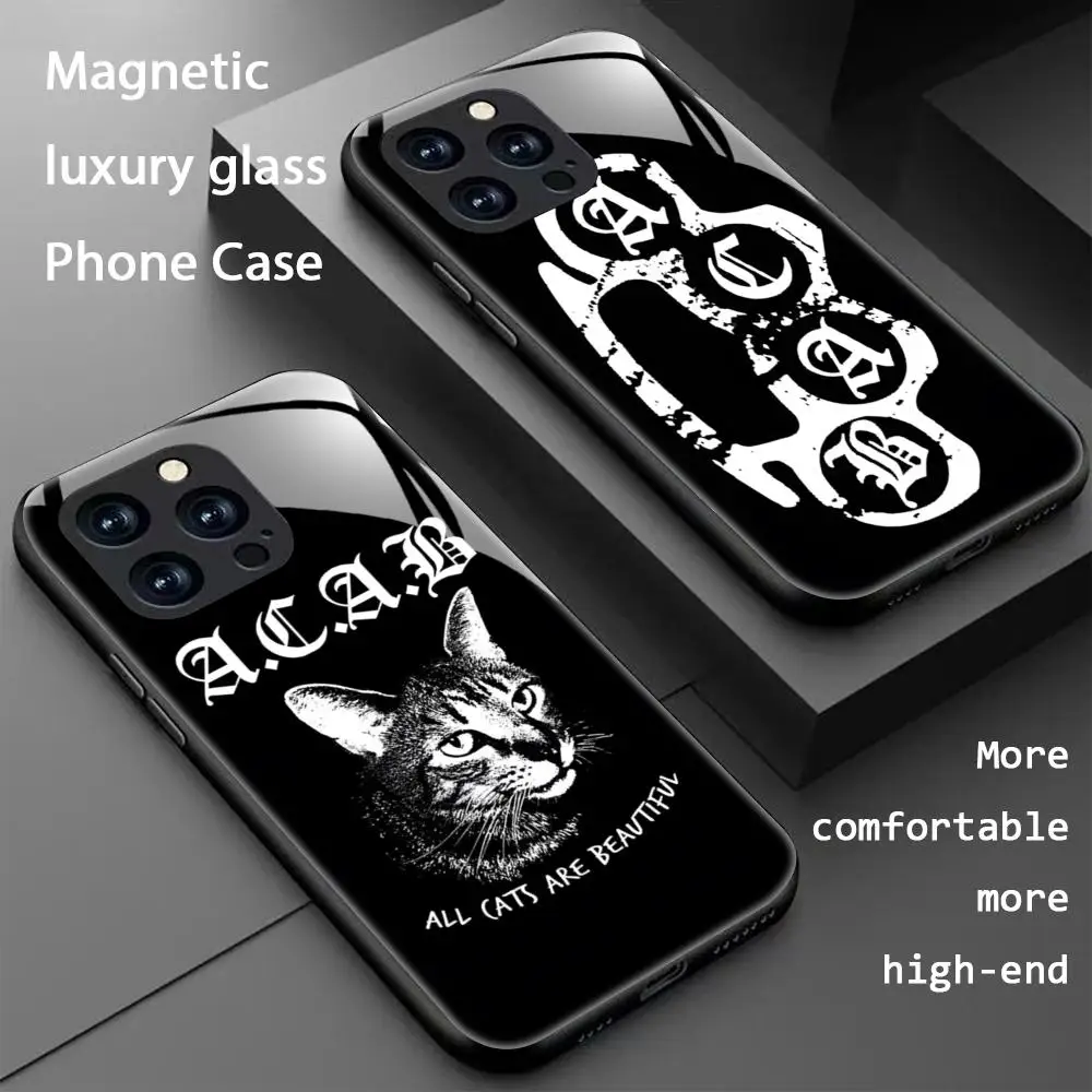 Оригинальный чехол для телефона ACAB LOGO в стиле панк для iPhone 16, 15, 14, 13, 12, 11 X XR XS 8 Plus Mini Pro Max, стеклянный магнитный чехол для телефона