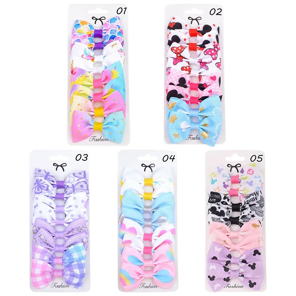 8Pcs/Set Fashion Print Grosgrain Ribbon Hair Bows Clips Small For Baby Children Girls Headwear DIY Kids Accessories Best Gifts image 2